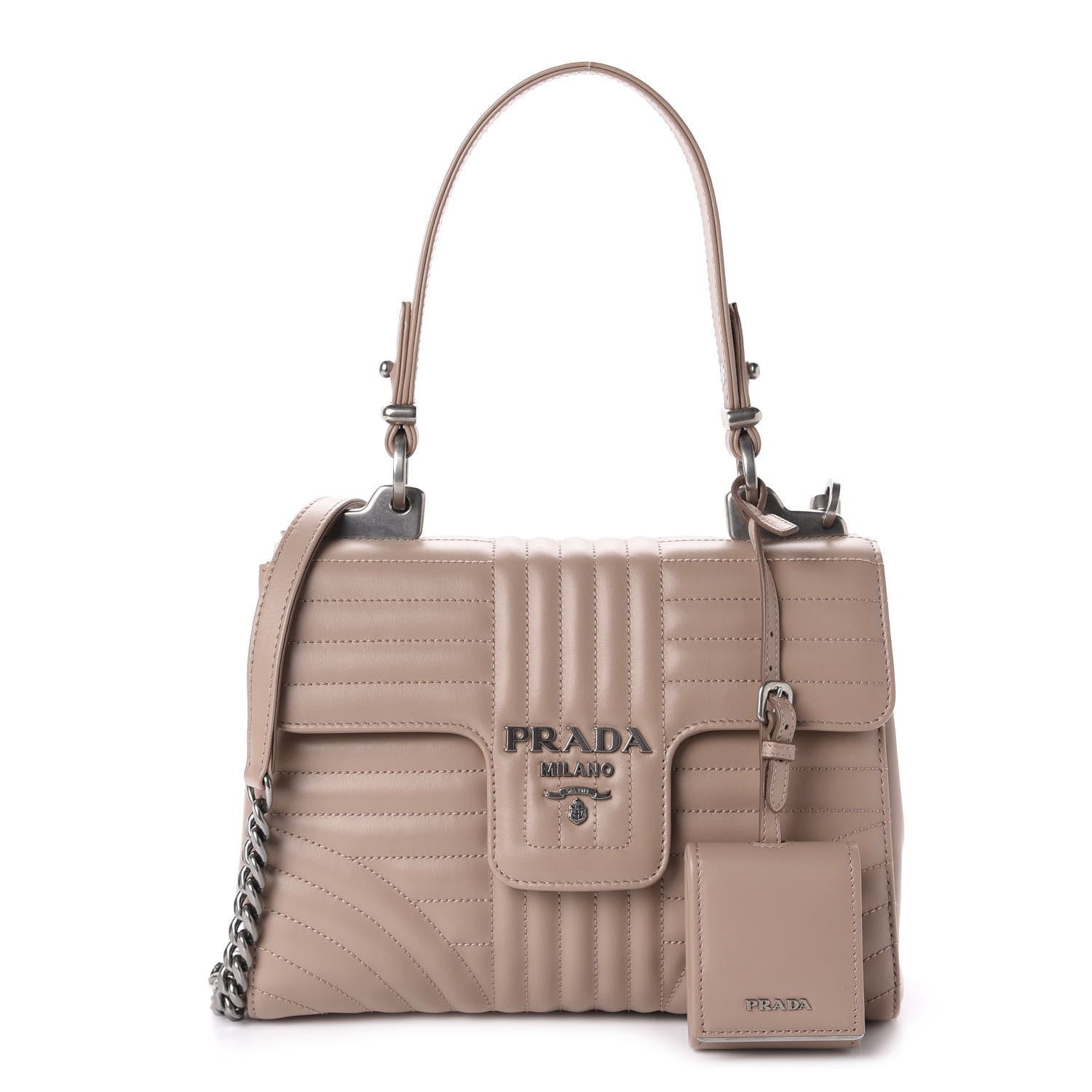 Prada Soft Calfskin Impunture Diagramme Flap Top Handle Bag Cipria 1 of 10