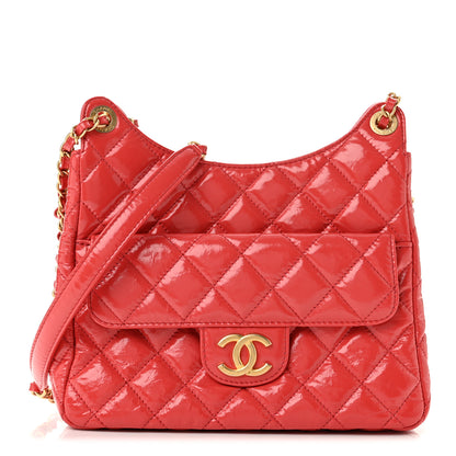 Chanel Shiny Crumpled Calfskin Quilted Wavy CC Hobo Red 1 of 12