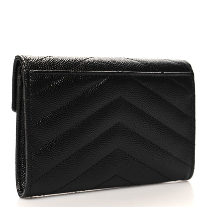 Saint Laurent Grain De Poudre Matelasse Chevron Small Monogram Envelope Wallet Black 3 of 7