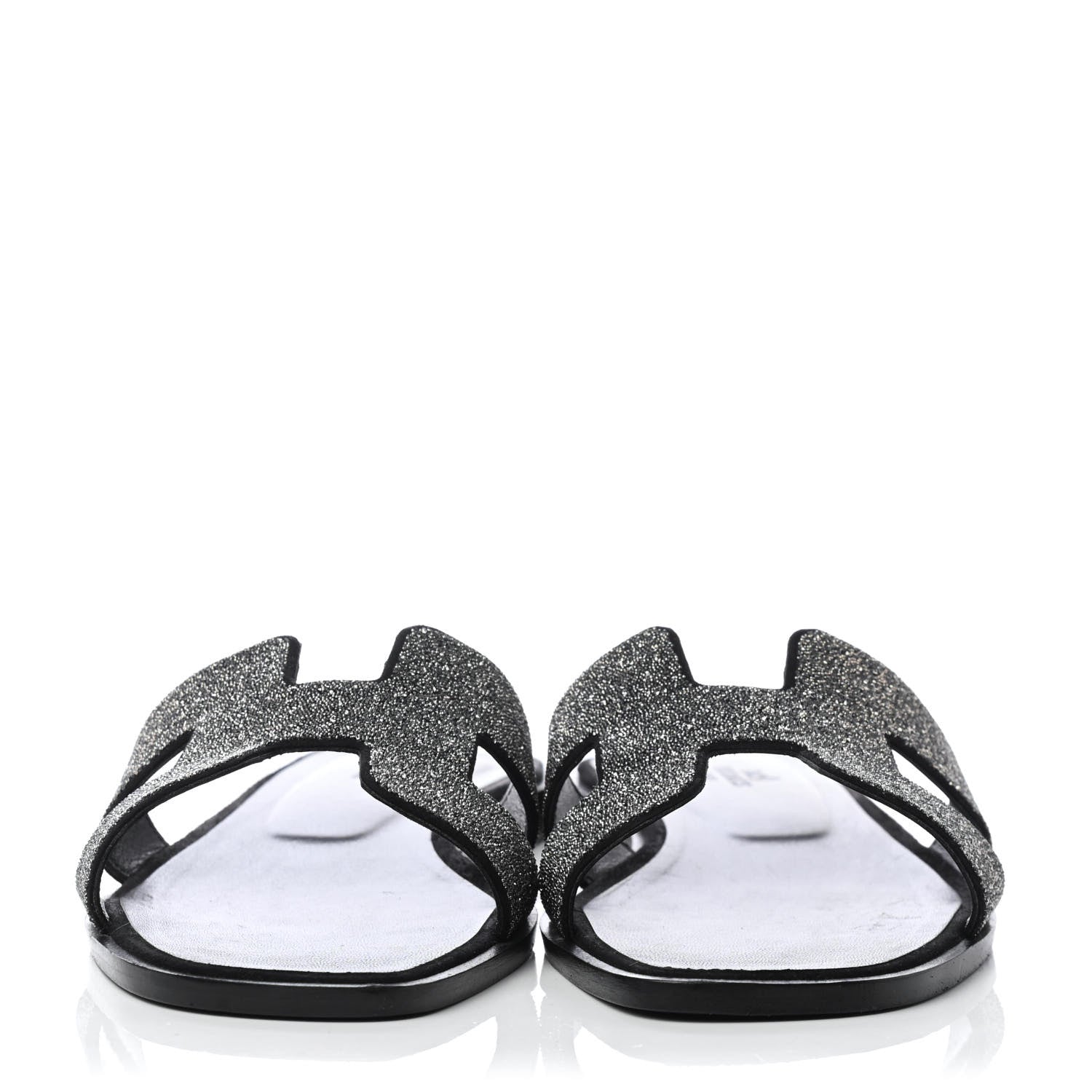 Hermes Suede Goatskin Crystal Powder Oran Sandals 40 Black 2 of 4