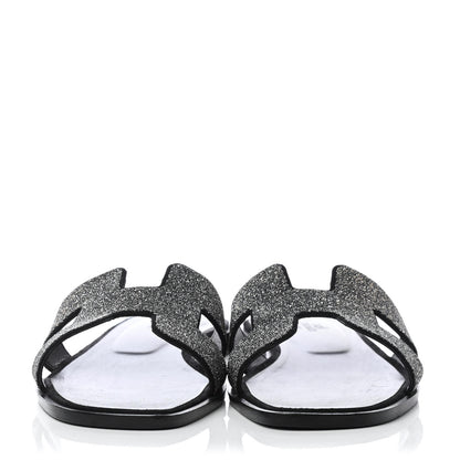 Hermes Suede Goatskin Crystal Powder Oran Sandals 40 Black 2 of 4