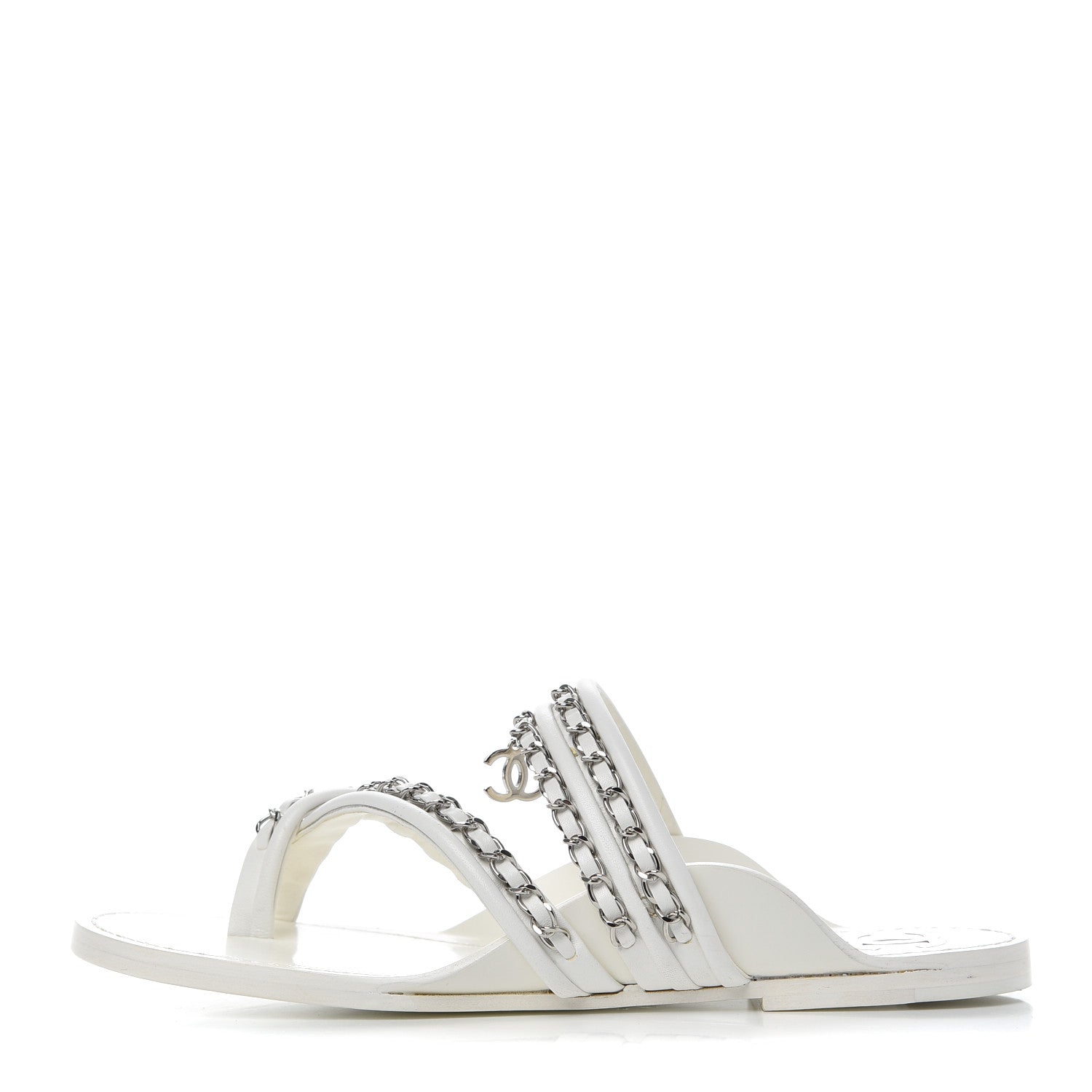 Chanel Calfskin Chain CC Thong Flat Sandals 41 White 1 of 15