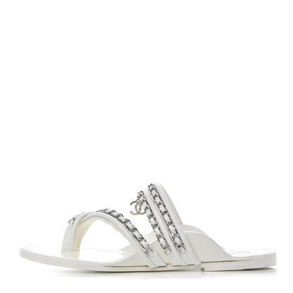 Chanel Calfskin Chain CC Thong Flat Sandals 41 White 1 of 15
