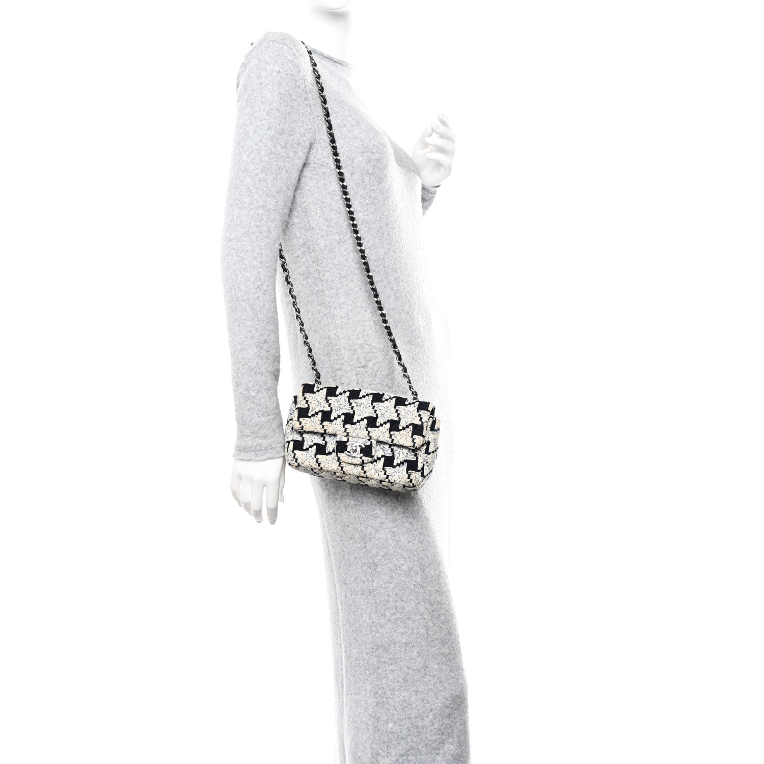 Chanel Tweed Quilted Mini Rectangular Flap Black Ecru White Blue 2 of 12