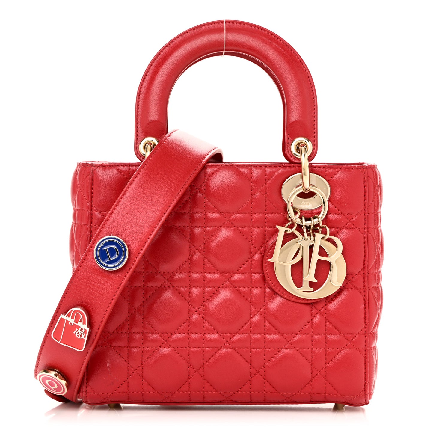Lambskin Cannage Small Lucky Badges My Lady Dior Red