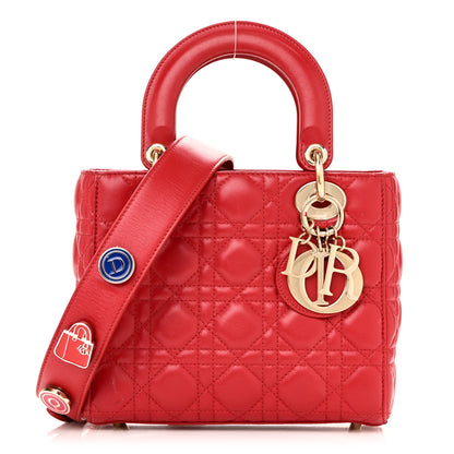 Christian Dior Lambskin Cannage Small Lucky Badges My Lady Dior Red 1 of 10