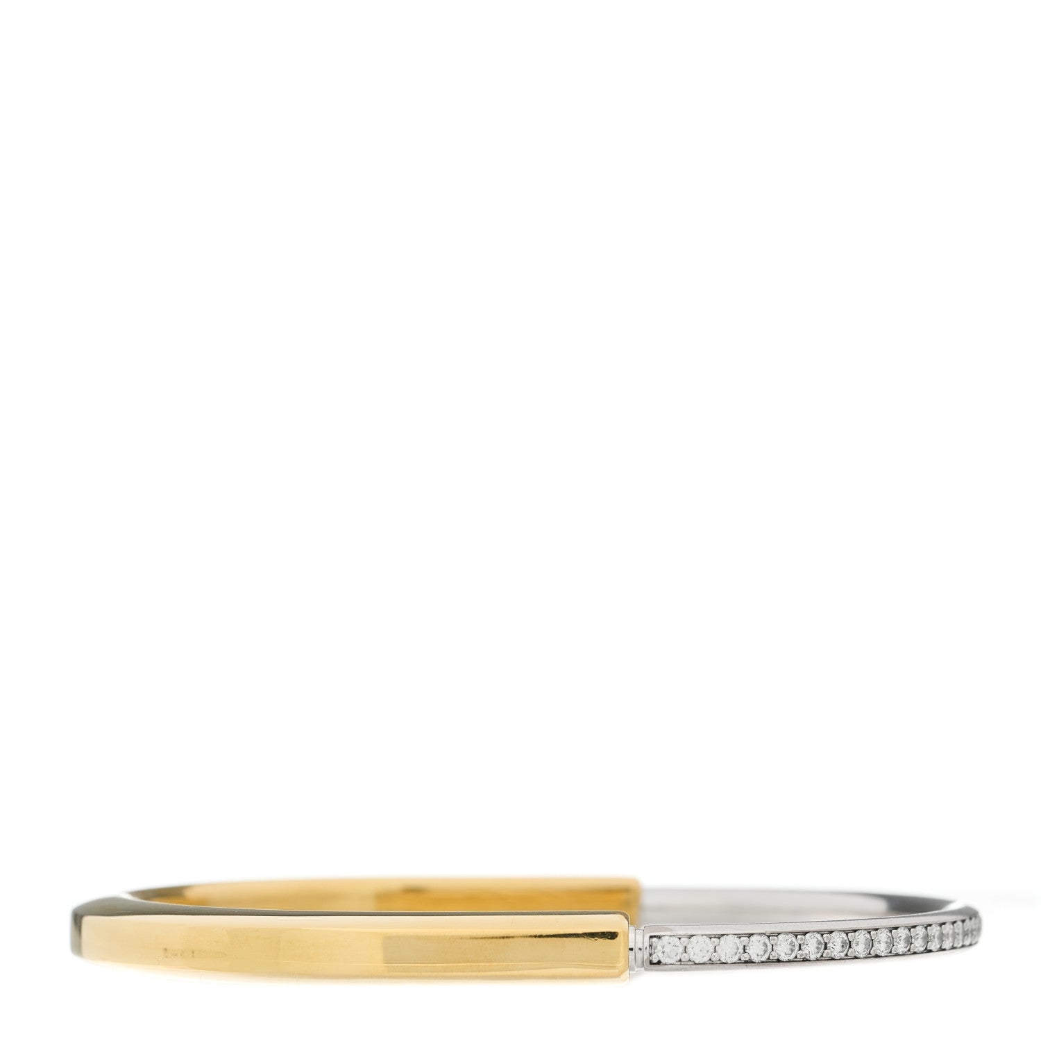 Tiffany 18K Yellow White Gold Diamond Tiffany Lock Half Pave Bangle Bracelet 1 of 6