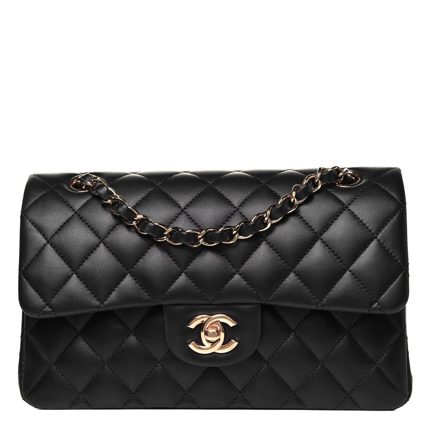 Lambskin Quilted Small Double Flap Black