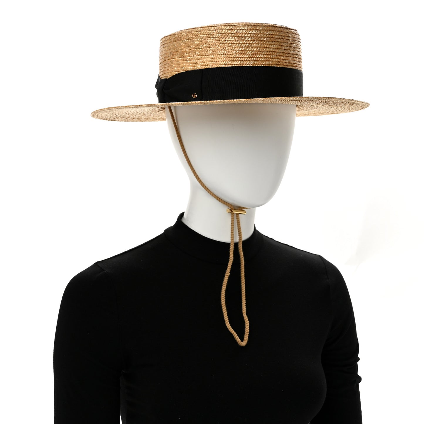 Glittered Straw Grosgrain Wide Brim Hat XL Gold Black