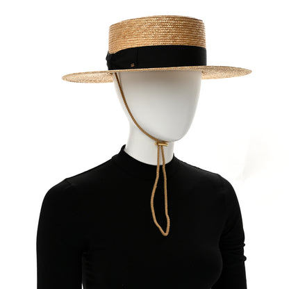 Gucci Glittered Straw Grosgrain Wide Brim Hat XL Gold Black 2 of 10