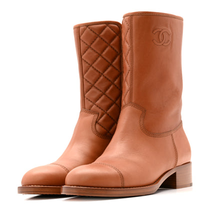 Chanel Calfskin CC Logo Mid Calf Boots 39 Brown 4 of 14