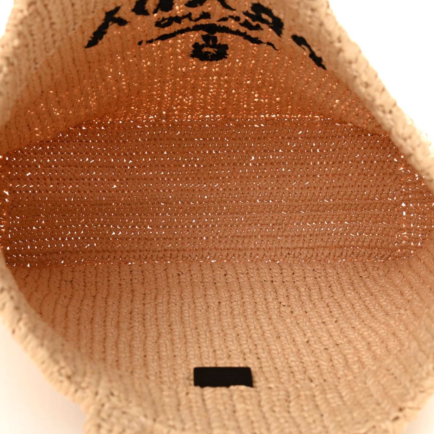 Yarn Raffia Effect Crochet Embroidered Logo Tote Naturale