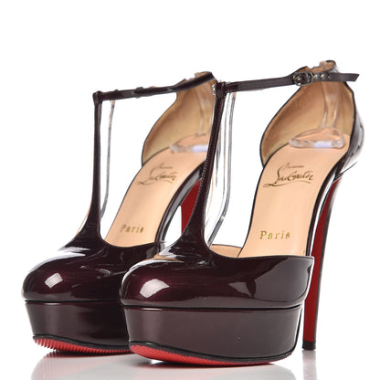 Christian Louboutin Patent Calfskin Top LA 140 T-Strap Platform Pumps 38.5 Burgundy 3 of 15
