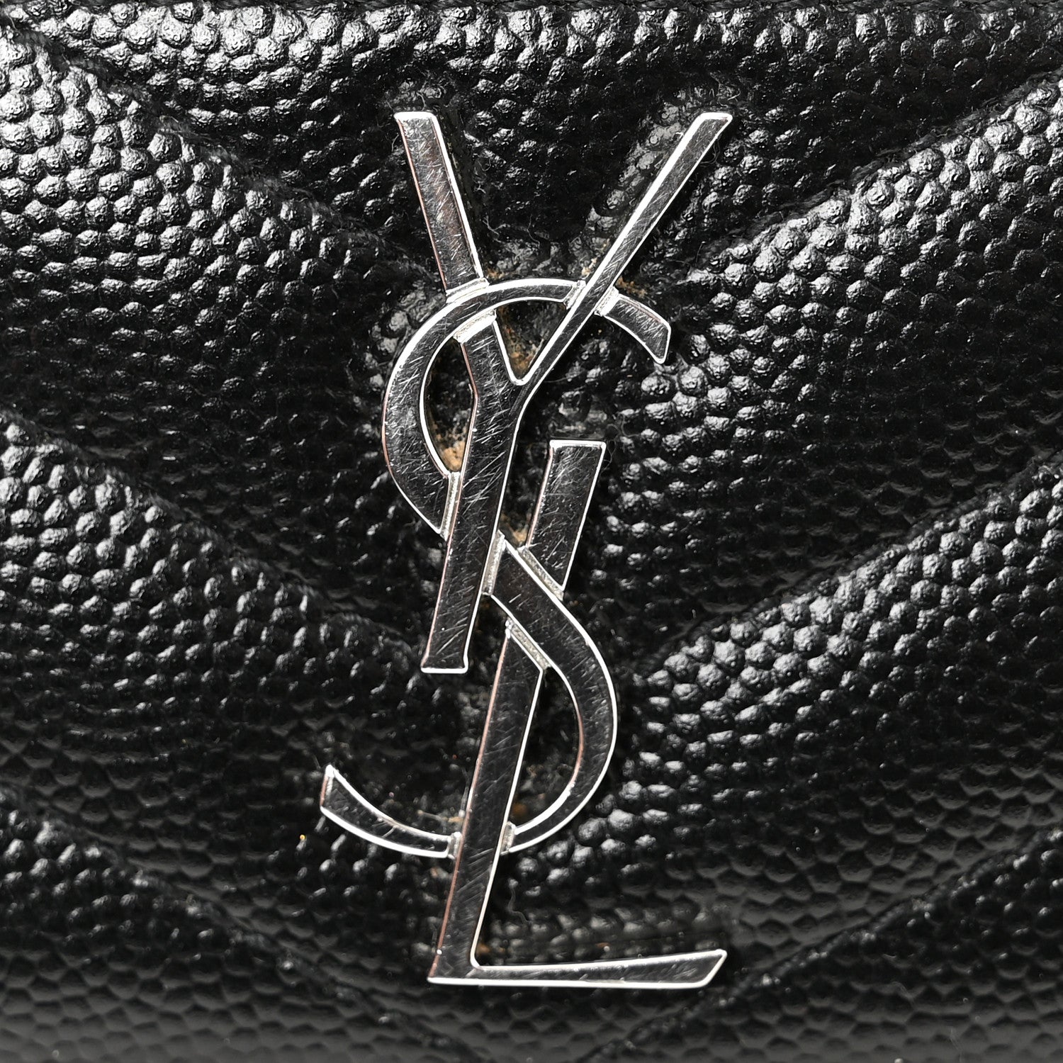 Saint Laurent Grain De Poudre Matelasse Chevron Monogram Credit Card Case Black 10 of 11