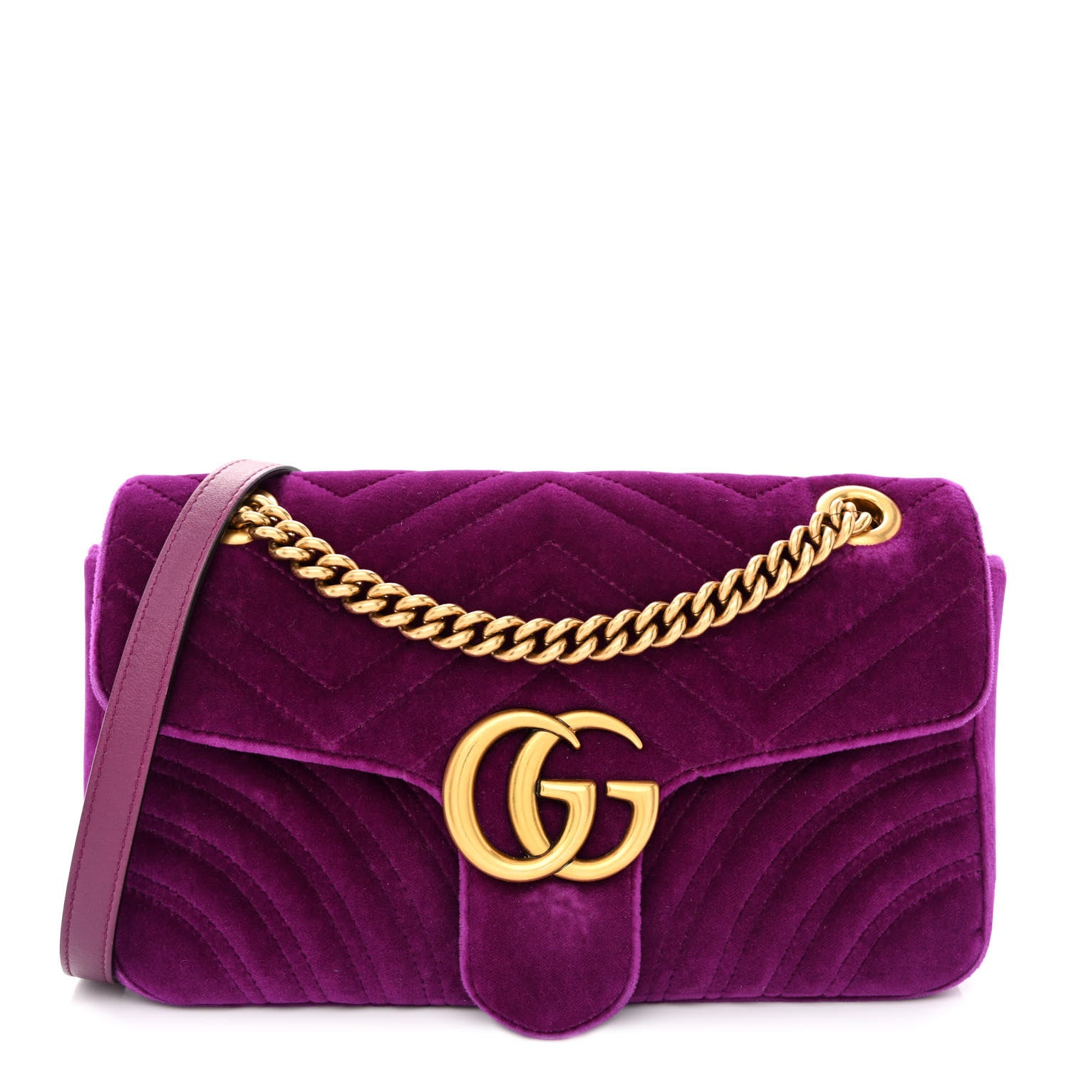 Gucci Velvet Matelasse Small GG Marmont Shoulder Bag Fuchsia Violet Cyclamen 1 of 13