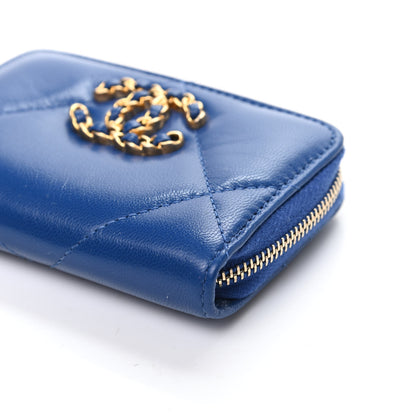 Chanel Goatskin Quilted Chanel 19 Zip Around Coin Purse Wallet Blue 9 of 10