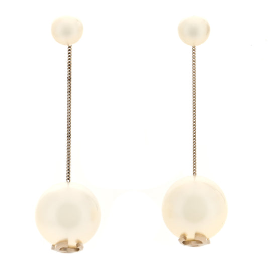 Pearl CC Chain Drop Earrings Gold
