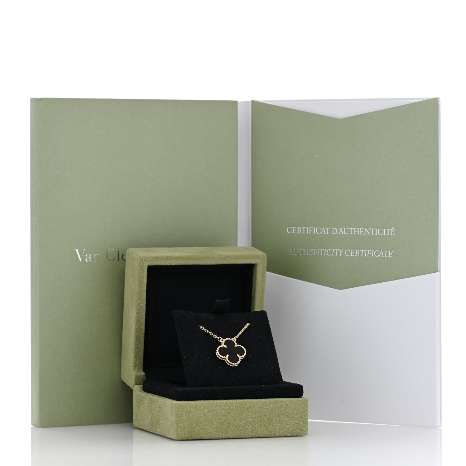Van Cleef & Arpels 18K Yellow Gold Black Onyx Vintage Alhambra Pendant Necklace 3 of 5