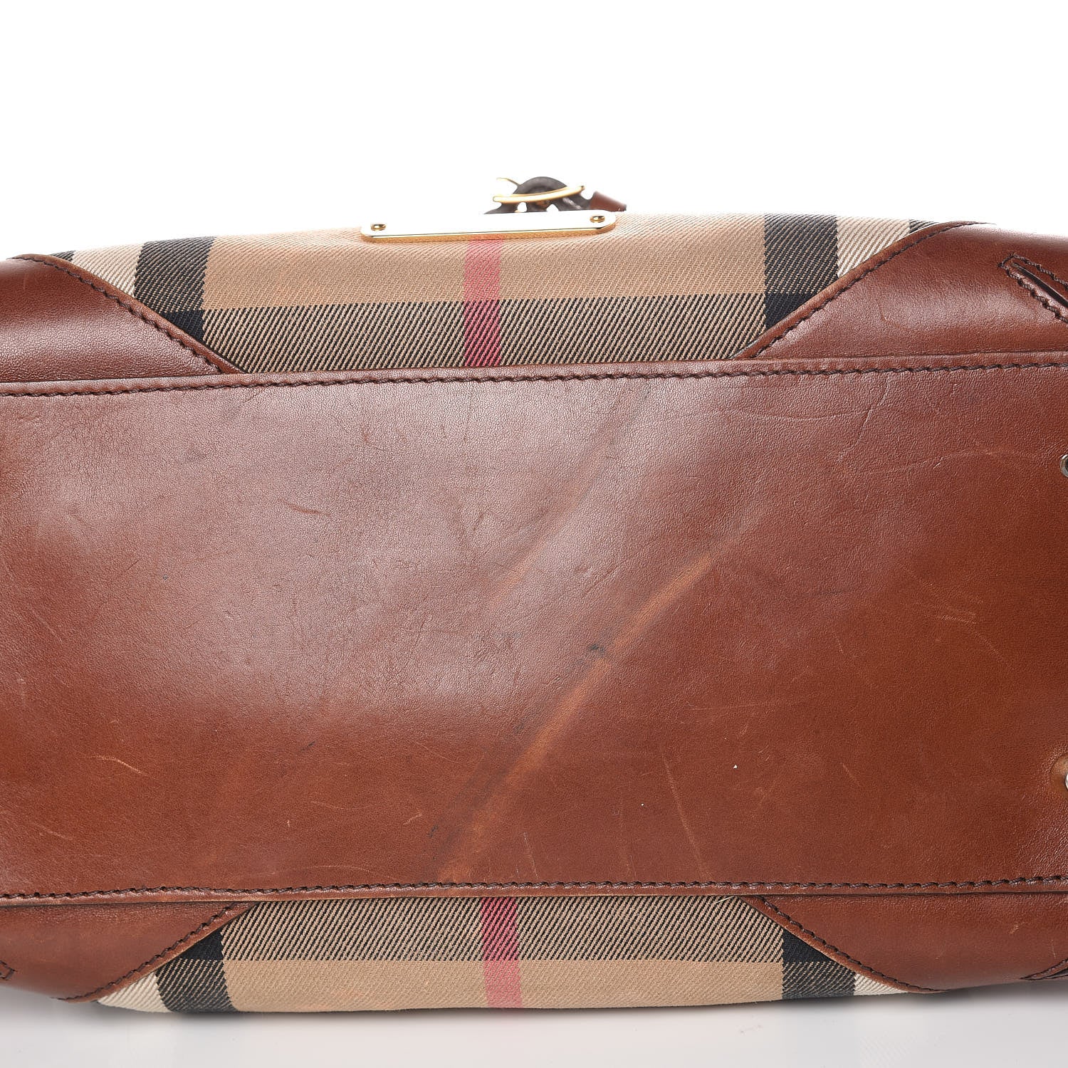 Burberry House Check Bridle Calfskin Medium Alchester Bowling Bag Dark Tan 12 of 19