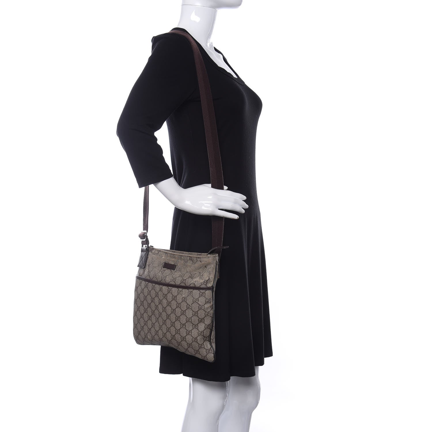 Gucci GG Plus Monogram Medium Flat Messenger Bag Dark Brown 3 of 13