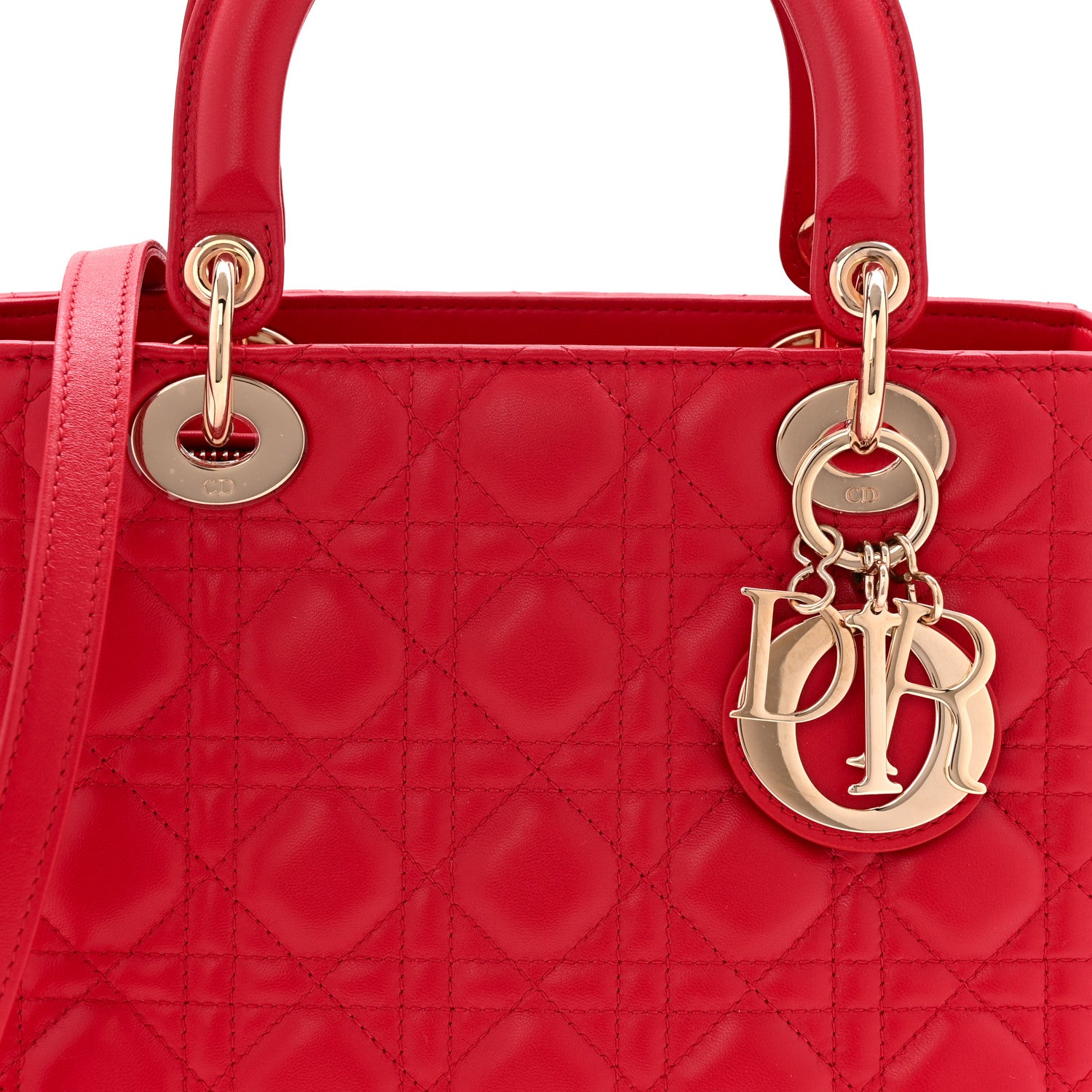 Christian Dior Lambskin Cannage Medium Lady Dior Red 8 of 10