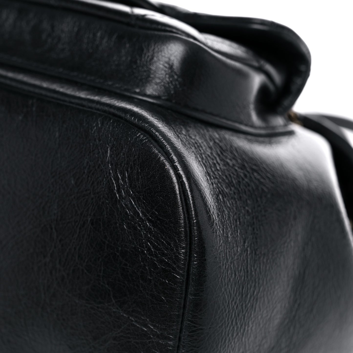 Glazed Aged Calfskin Quilted Small Duma Drawstring Backpack Black