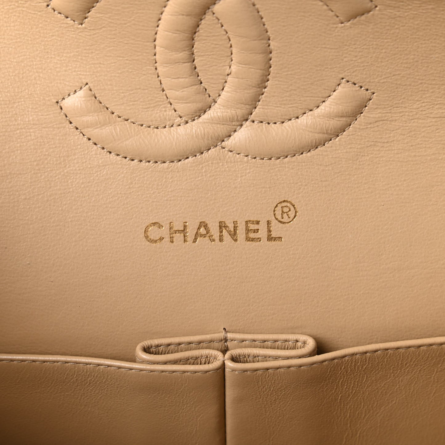 Lambskin Quilted Medium Double Flap Beige