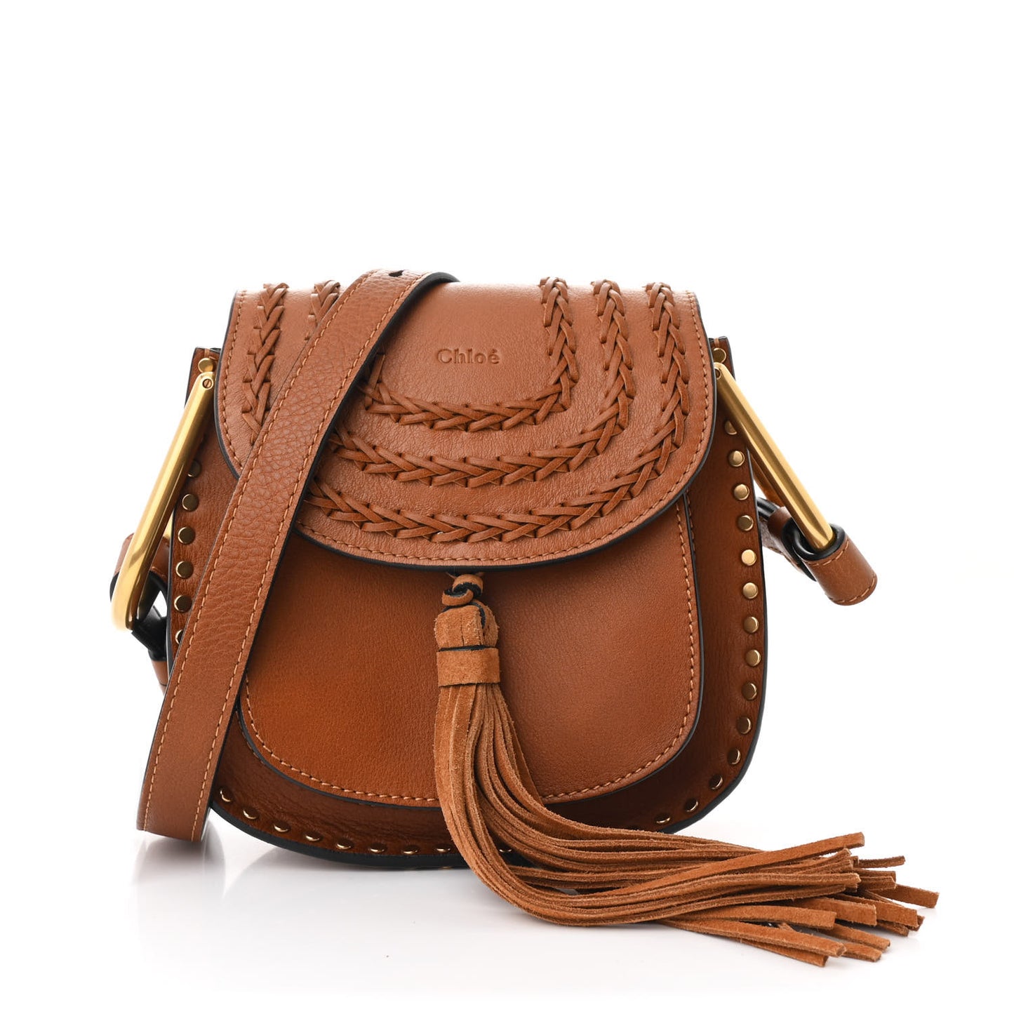 Calfskin Braided Mini Hudson Shoulder Bag Caramel