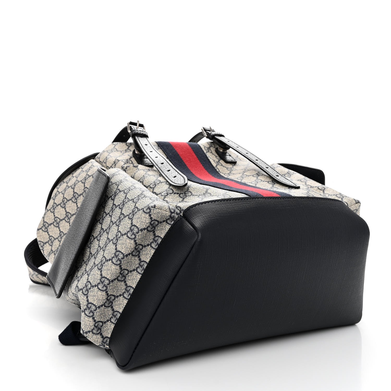 Gucci GG Supreme Monogram Medium Ophidia Double Buckle Backpack Beige Blue Black 4 of 9