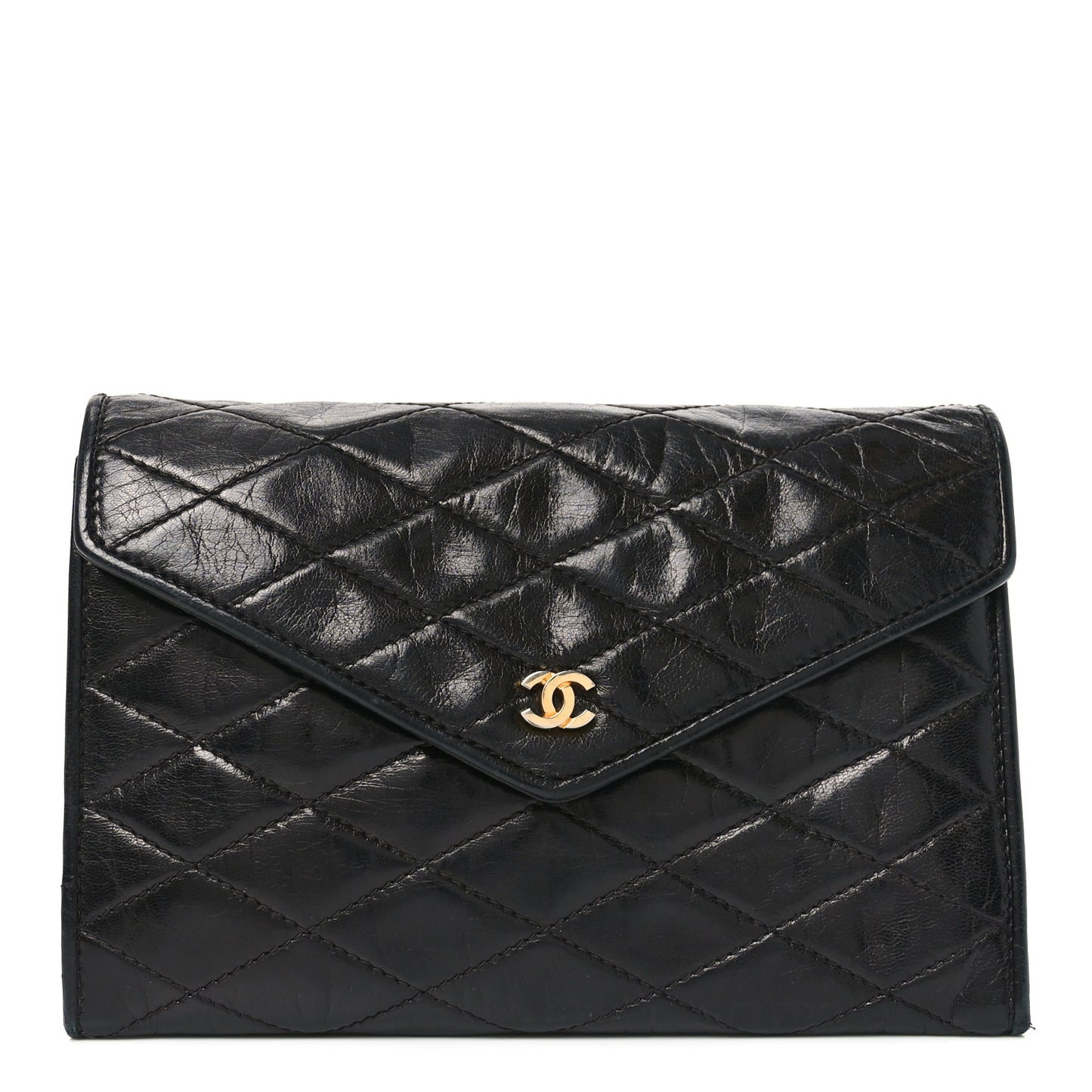 Lambskin Quilted Flap Pouch Black