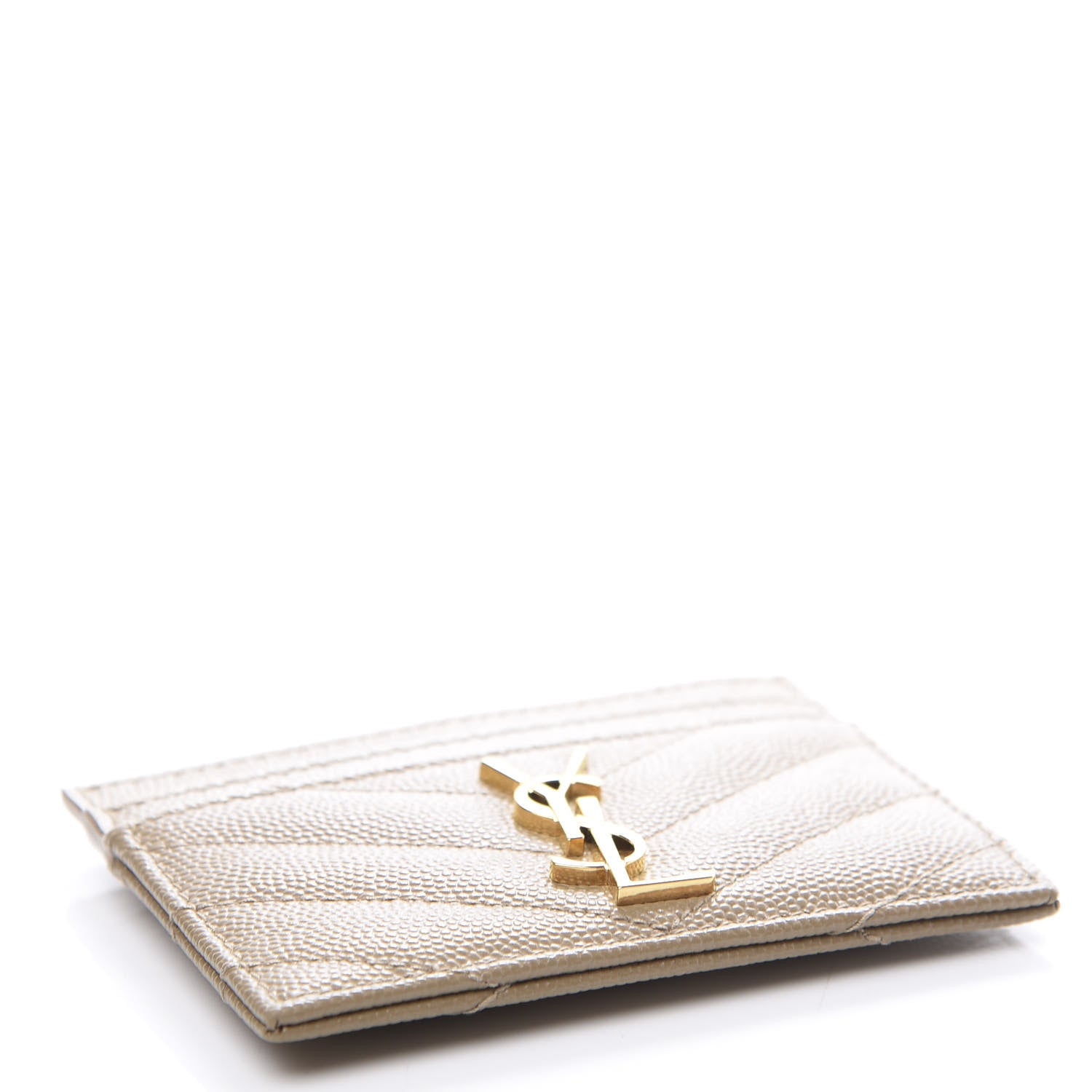 Saint Laurent Grain De Poudre Matelasse Chevron Monogram Credit Card Case Cork 3 of 7