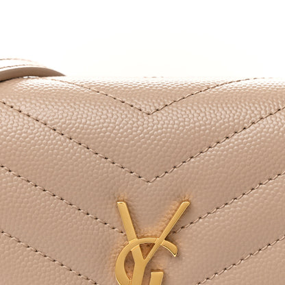 Saint Laurent Grain De Poudre Matelasse Chevron Monogram Envelope Chain Wallet Dark Beige 8 of 11