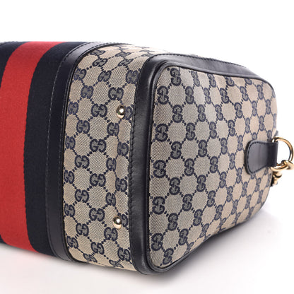 Gucci Monogram Selleria Calfskin Vintage Web Medium Boston Beige Blue 10 of 14
