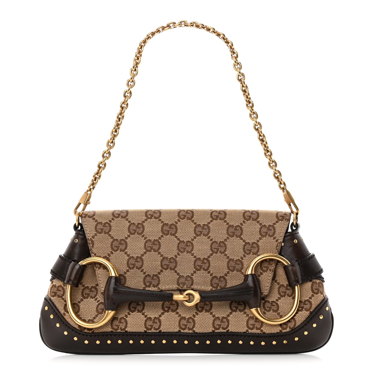Gucci Monogram Studded Small Horsebit Clutch Dark Brown 1 of 17