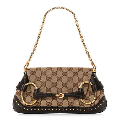 Gucci Monogram Studded Small Horsebit Clutch Dark Brown 1 of 17