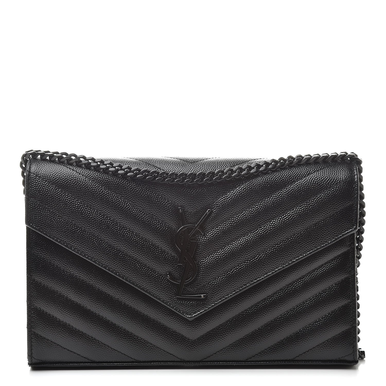 Saint Laurent Grain De Poudre Matelasse Chevron Monogram Chain Wallet Black 1 of 12