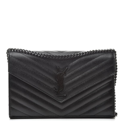 Saint Laurent Grain De Poudre Matelasse Chevron Monogram Chain Wallet Black 1 of 12