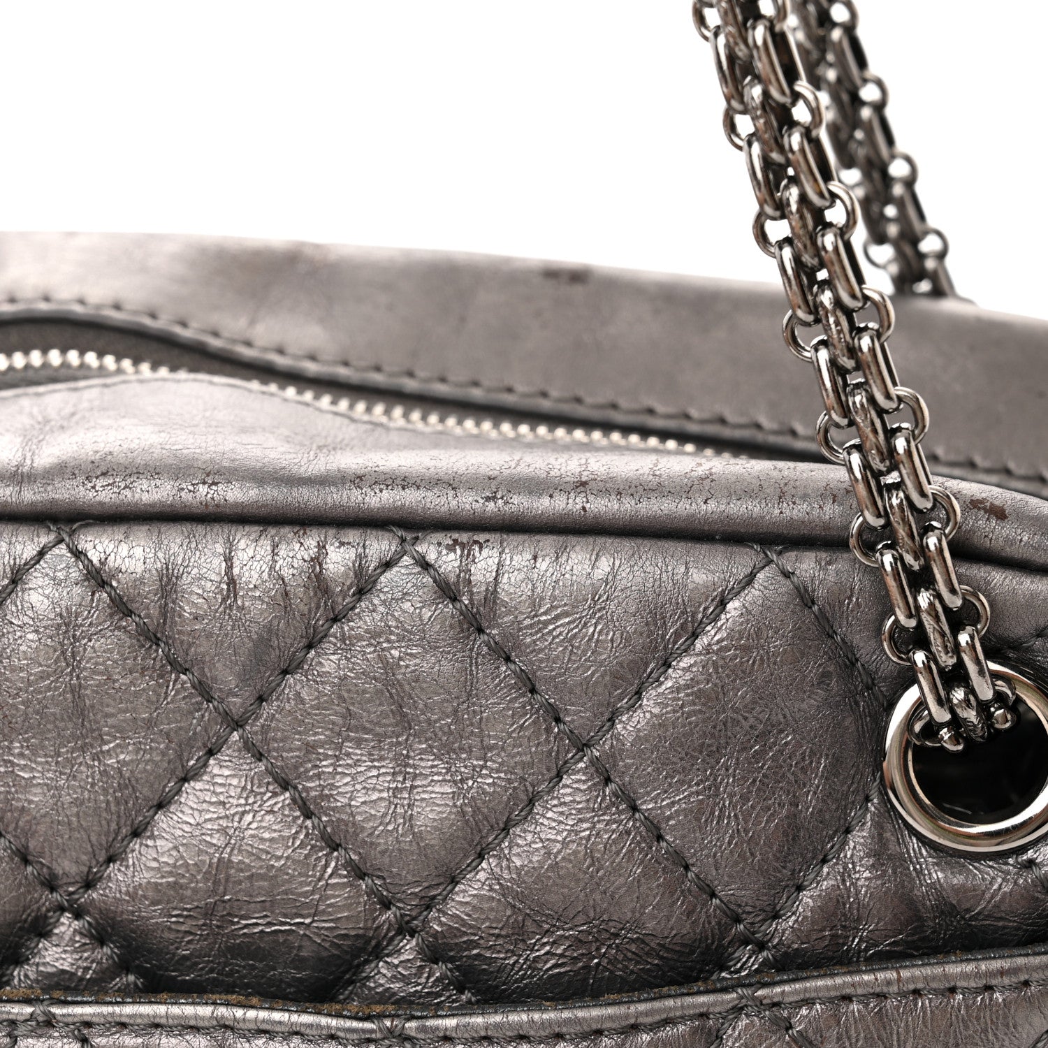 Chanel Metallic Aged Calfskin Quilted Medium Reissue Camera Case Dark Silver 14 of 21