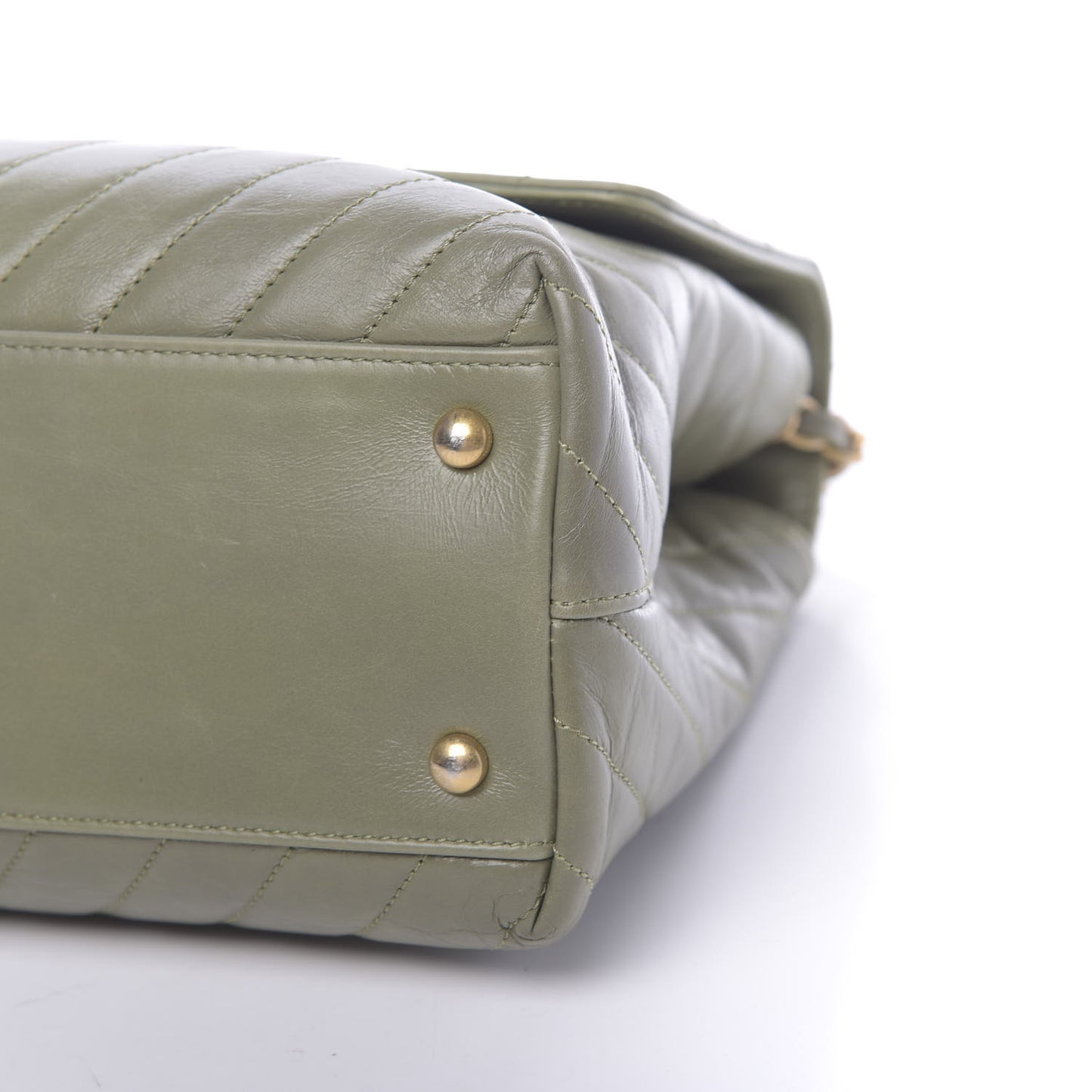 Calfskin Lizard Chevron Quilted Medium Coco Handle Flap Green