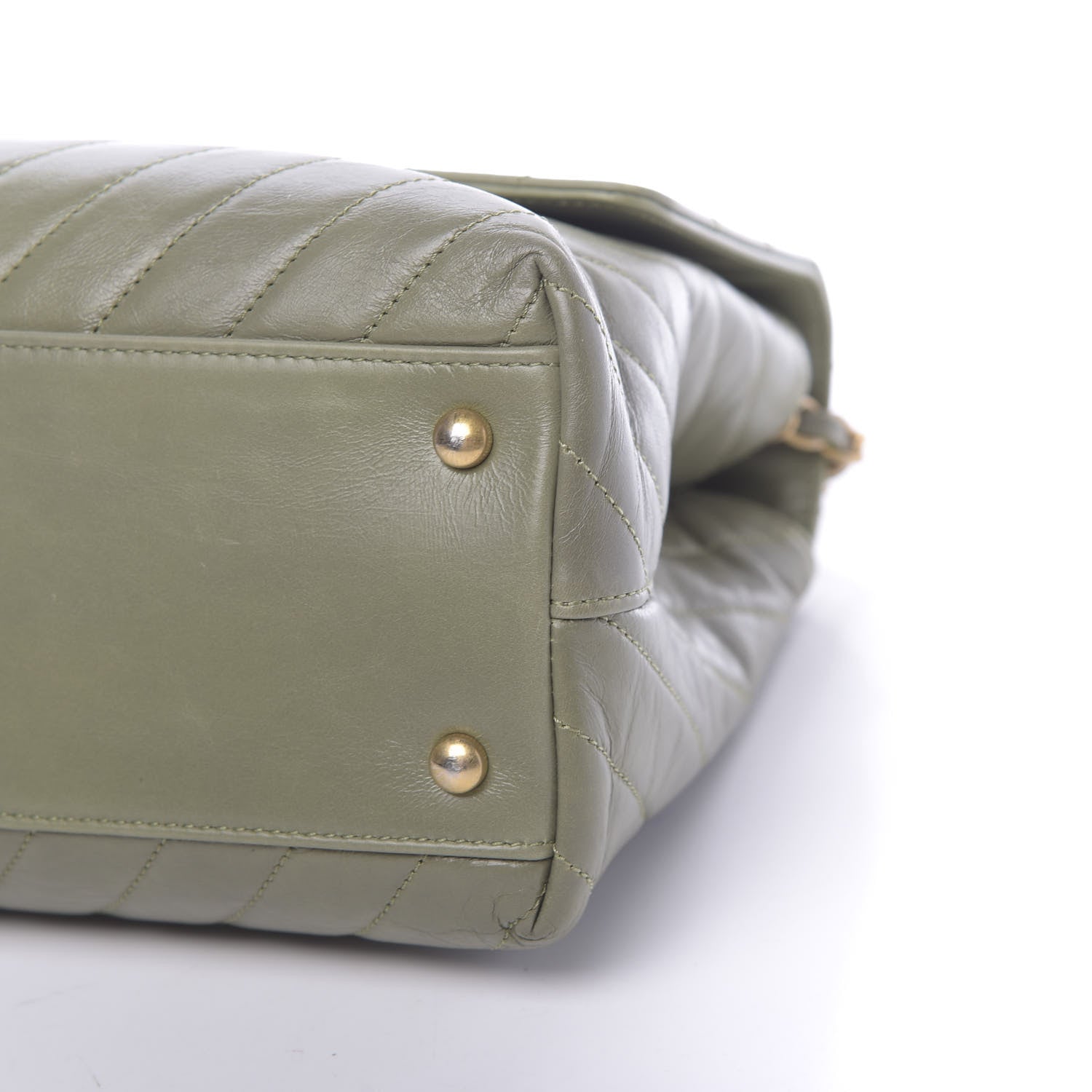 Chanel Calfskin Lizard Chevron Quilted Medium Coco Handle Flap Green 9 of 13