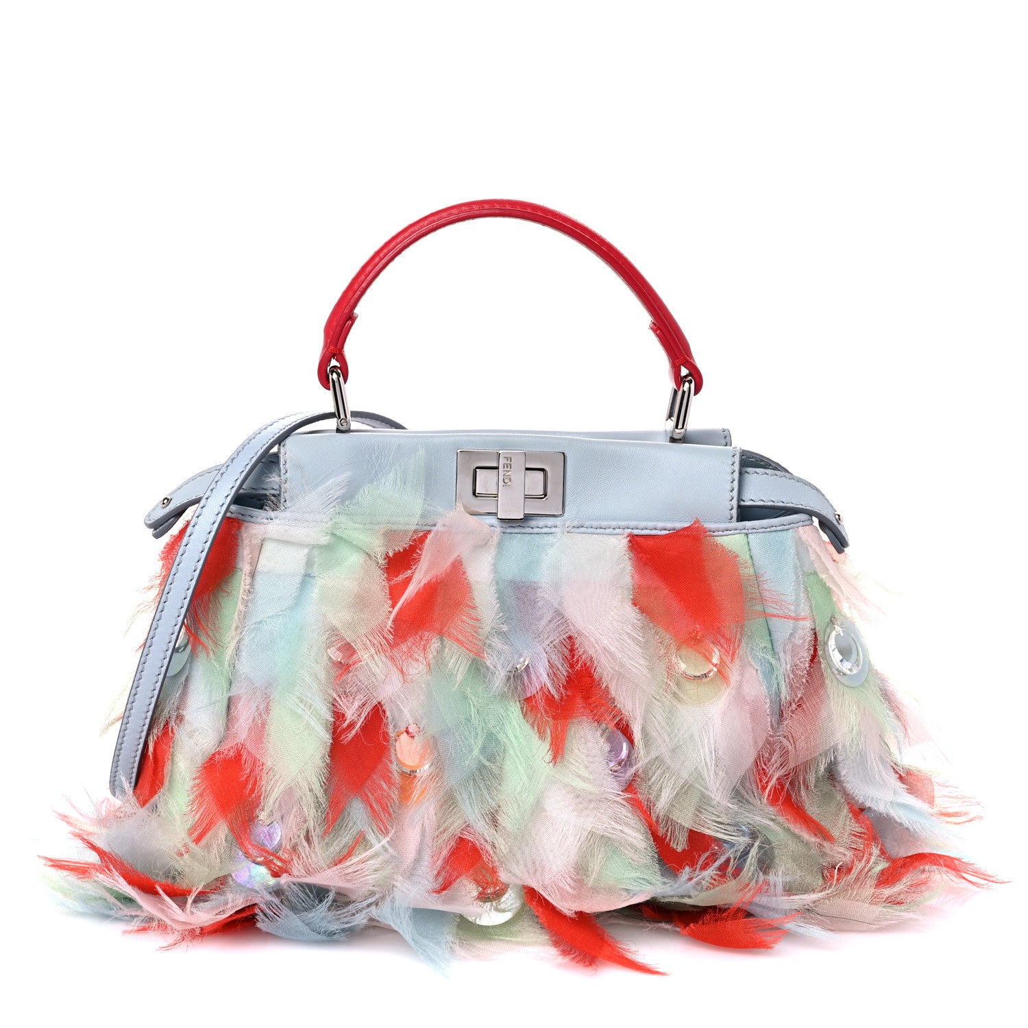 Fendi Nappa Organza Feather Mini Peekaboo Iconic Satchel Blue Multicolor 1 of 12
