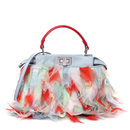 Fendi Nappa Organza Feather Mini Peekaboo Iconic Satchel Blue Multicolor 1 of 12