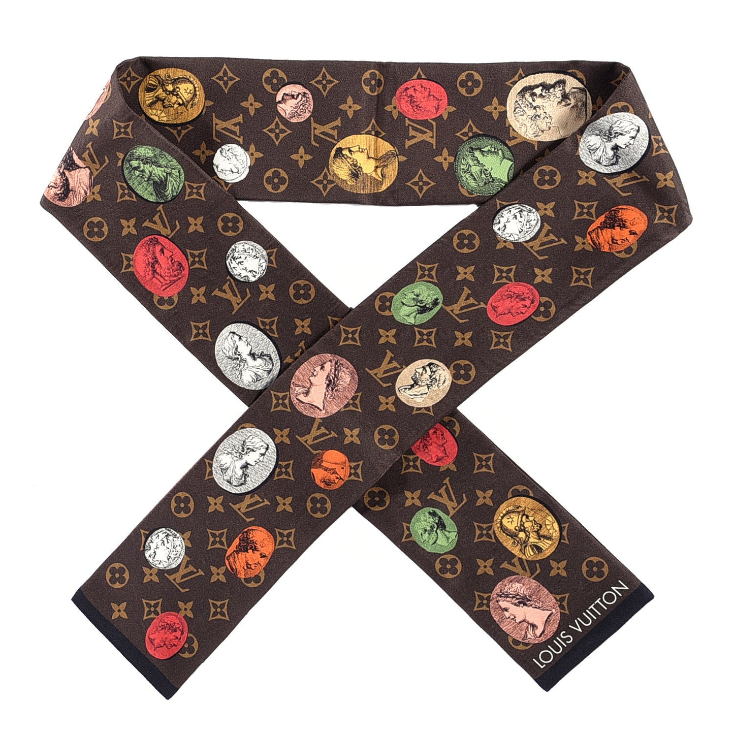 X FORNASETTI Silk Monogram Cameo Bandeau Brown