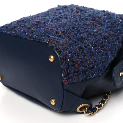 Chanel Tweed Calfskin Stitched Frame Backpack Navy 10 of 10