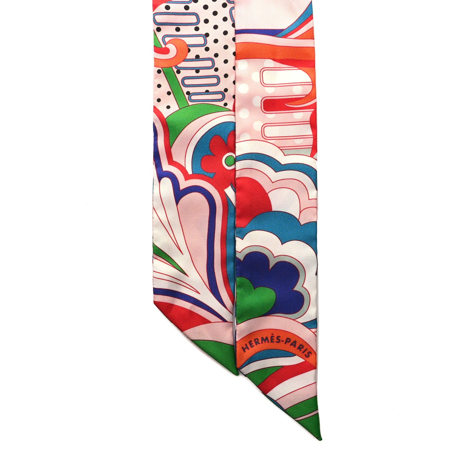 Hermes Silk Faubourg Rainbow Twilly Rose Pale Rouge Vert 2 of 4