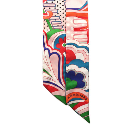 Hermes Silk Faubourg Rainbow Twilly Rose Pale Rouge Vert 2 of 4