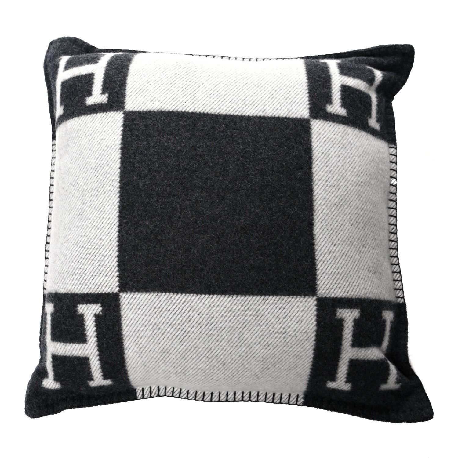 Hermes Wool Cashmere Avalon Pillow PM Ecru Gris Fonce 1 of 3