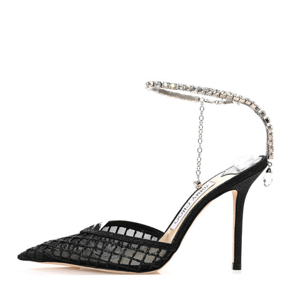 Jimmy Choo Glitter Checker Board Mesh Crystal Saeda 100 Pumps 35.5 Black 1 of 8