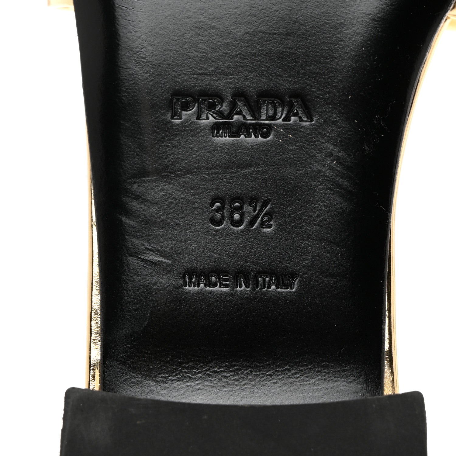 Prada Metallic Calfskin Metal Studded Triangle Logo 10mm Slide Sandals 38.5 Platino 7 of 7