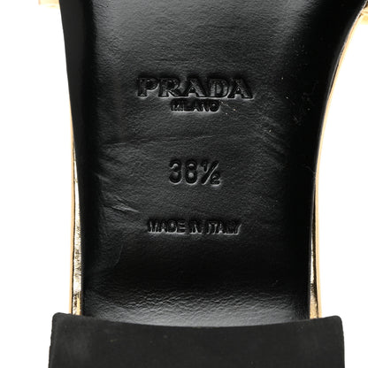 Prada Metallic Calfskin Metal Studded Triangle Logo 10mm Slide Sandals 38.5 Platino 7 of 7
